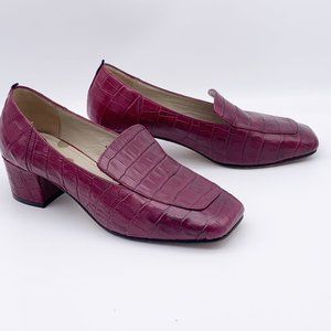 BODEN - CARINA HEELED LOAFERS Croc Embossed Red Plum Burgundy EU 38 - 7.5